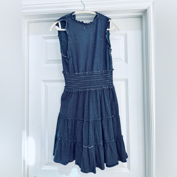 CLEARANCE MAX Studio Striped Ruffled Vacation Dress Navy - Picture 2 of 3